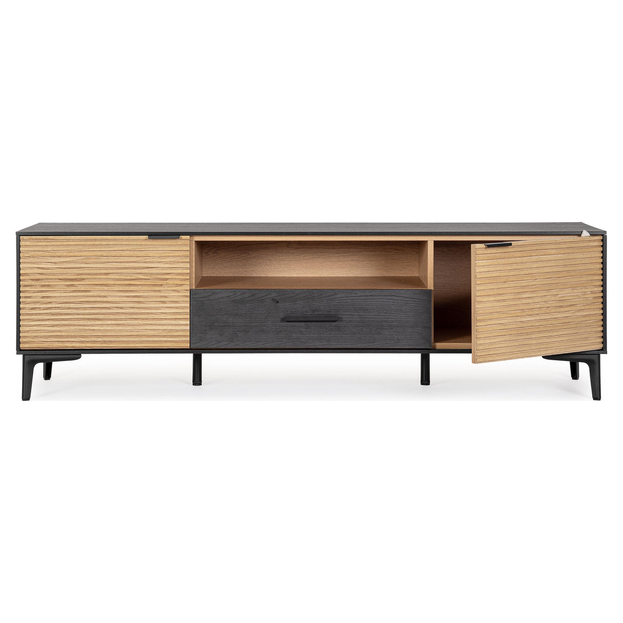 TV Sideboard mit 2 Türen und 1 Schublade Allycia Schwarz-Natur - ZEN ZONE