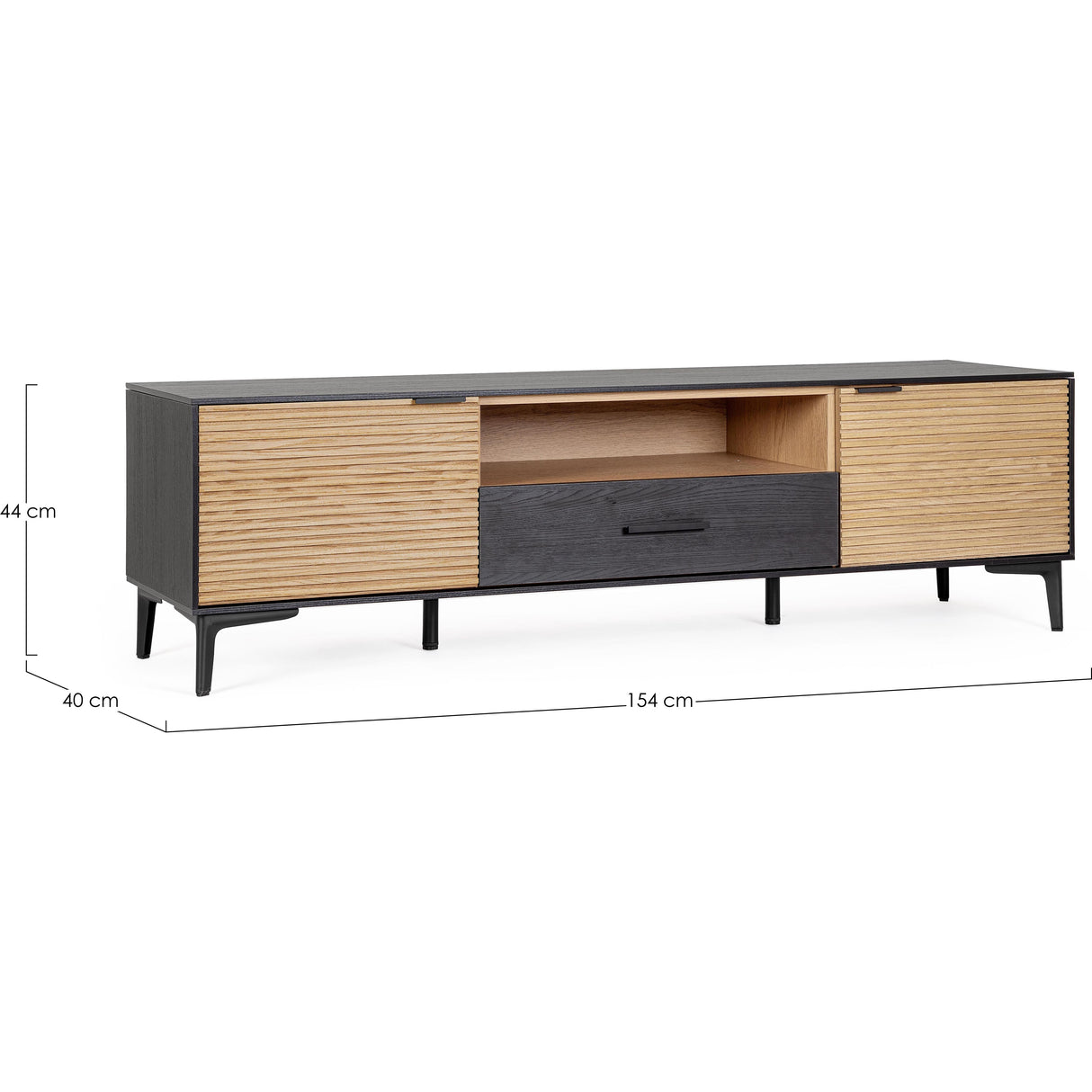 TV Sideboard mit 2 Türen und 1 Schublade Allycia Schwarz-Natur - ZEN ZONE