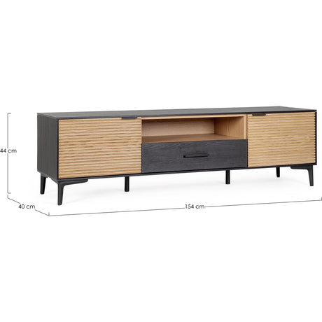 TV Sideboard mit 2 Türen und 1 Schublade Allycia Schwarz-Natur - ZEN ZONE