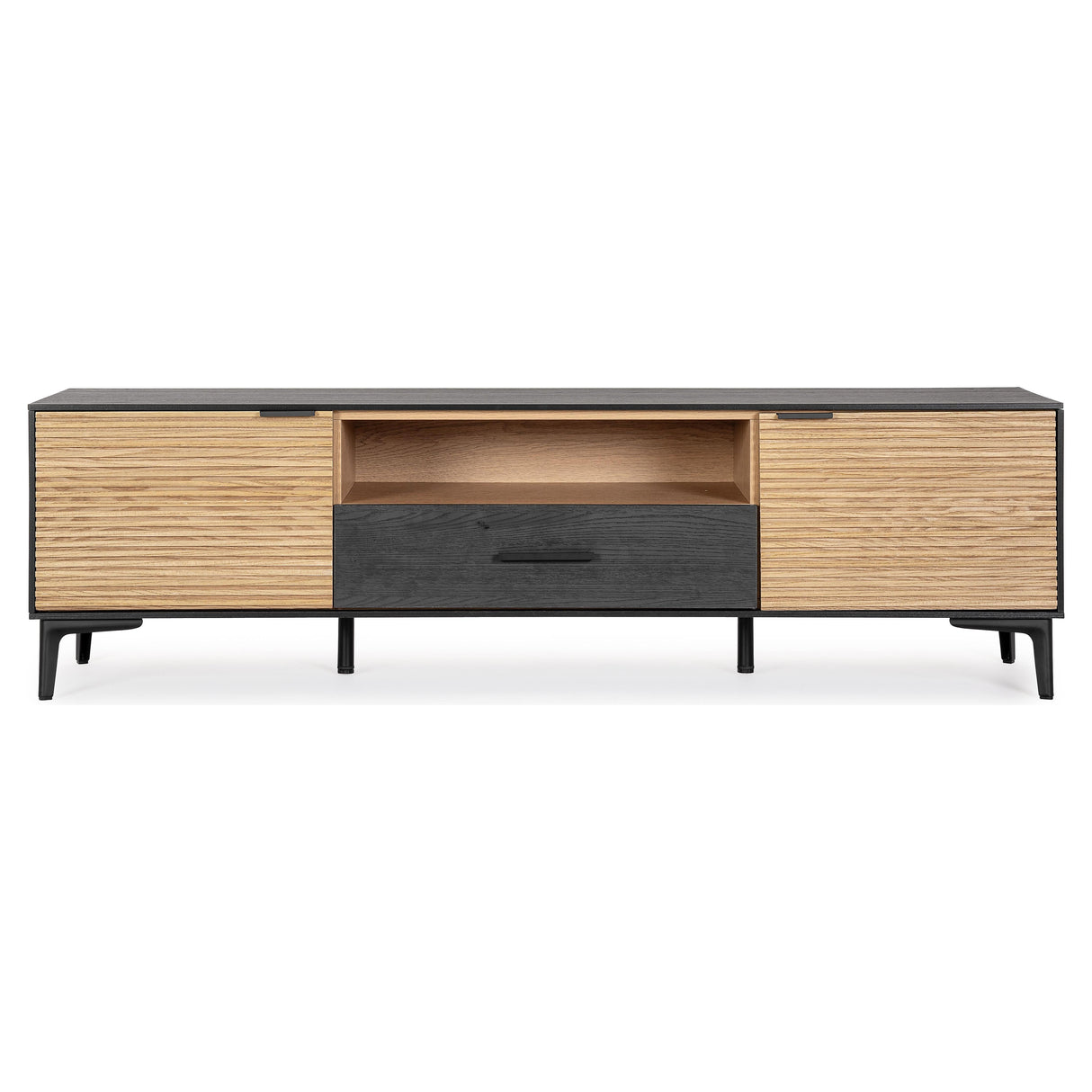 TV Sideboard mit 2 Türen und 1 Schublade Allycia Schwarz-Natur - ZEN ZONE