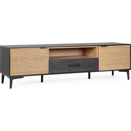 TV Sideboard mit 2 Türen und 1 Schublade Allycia Schwarz-Natur - ZEN ZONE