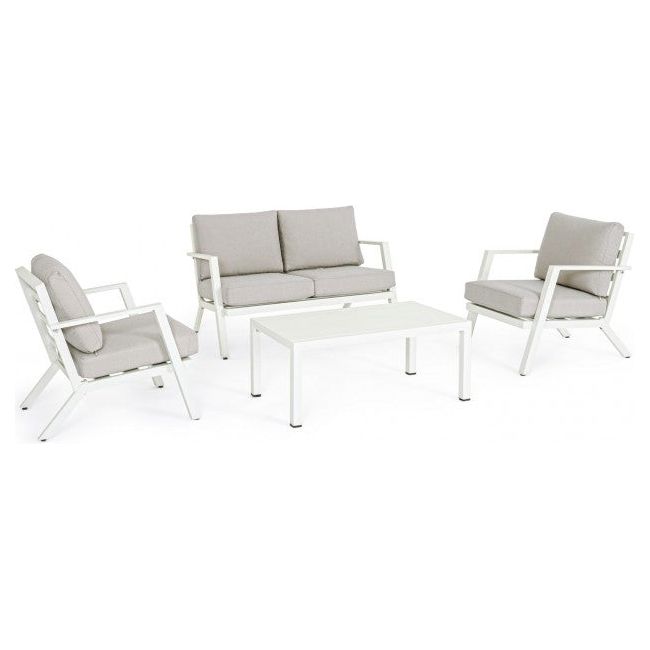 Outdoor Lounge 4er Set Harlem mit Kissen Weiß YK11 - ZEN ZONE