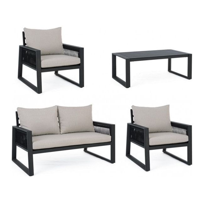 Outdoor Lounge 4er Set mit Kissen Captiva Anthrazit - ZEN ZONE