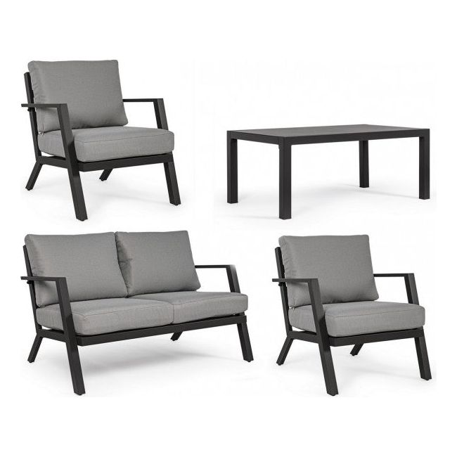 Outdoor Lounge 4er Set Harley mit Kissen Anthrazit YK13 - ZEN ZONE