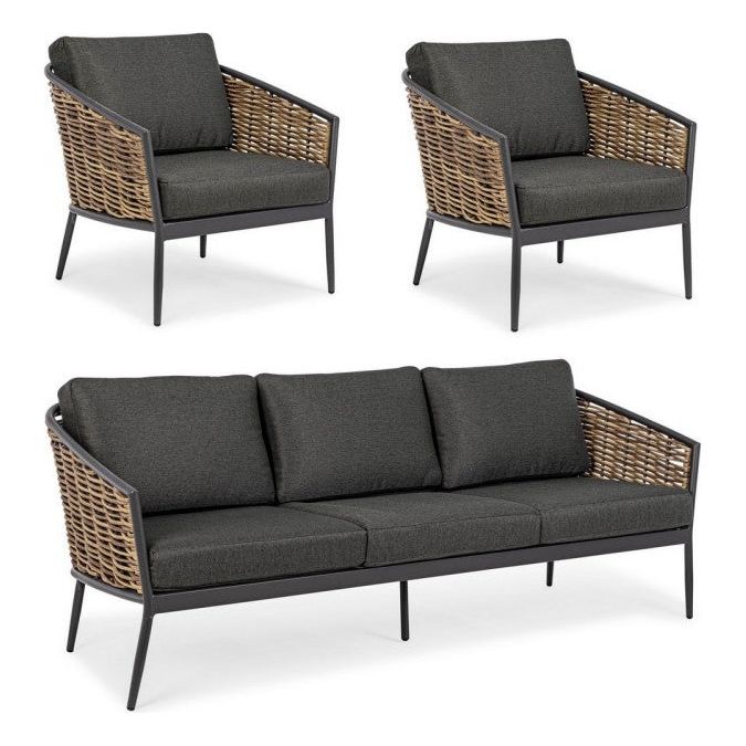 Outdoor Lounge 3er Set Maribela Anthrazit mit Kissen YK13 - ZEN ZONE