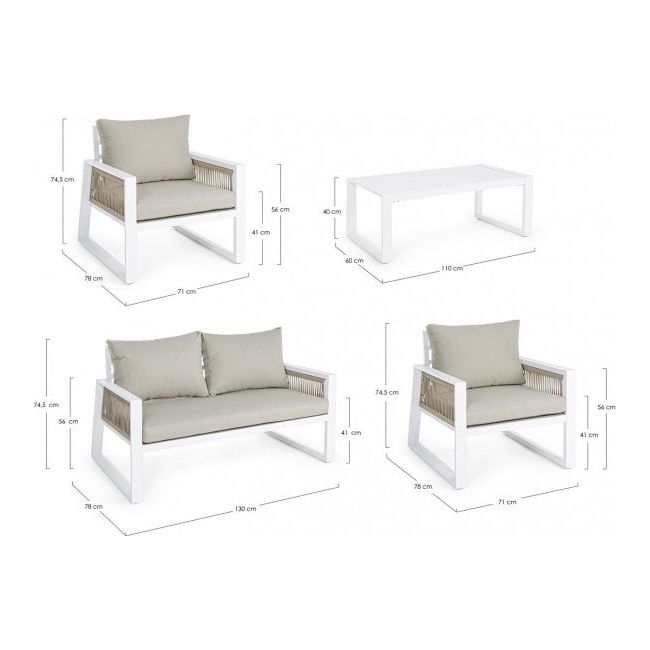 Outdoor Lounge 4er Set mit Kissen Captiva Weiß LH30 - ZEN ZONE