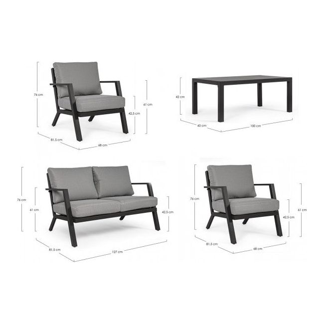 Outdoor Lounge 4er Set Harley mit Kissen Anthrazit YK13 - ZEN ZONE