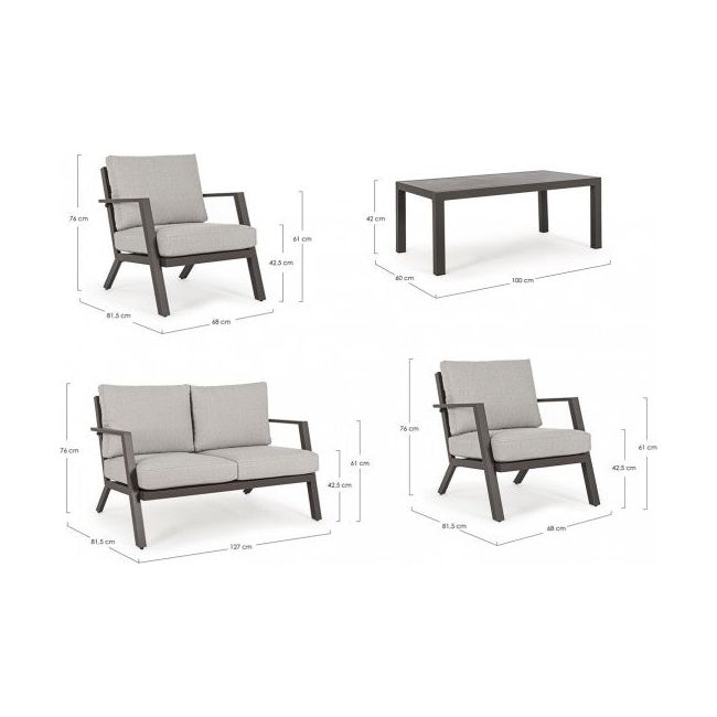 Outdoor Lounge 4er Set Harlem mit Kissen Coffee YK14 - ZEN ZONE