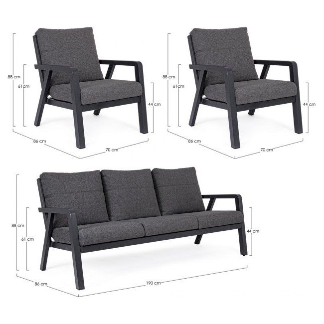 Outdoor Lounge-Set Truman 3er Set mit Kissen Anthrazit JX55 - ZEN ZONE