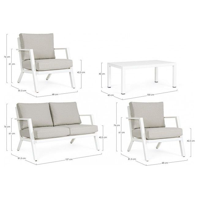 Outdoor Lounge 4er Set Harlem mit Kissen Weiß YK11 - ZEN ZONE