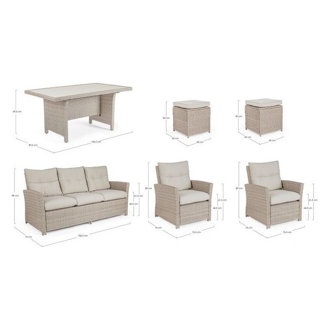 Outdoor Sitzgruppe 6er Set Ariel mit Kissen Natural - ZEN ZONE