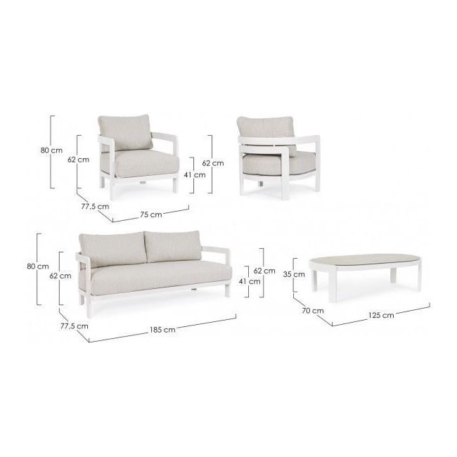 Outdoor Lounge Set 4er mit Kissen Presley Weiß WG20 - ZEN ZONE