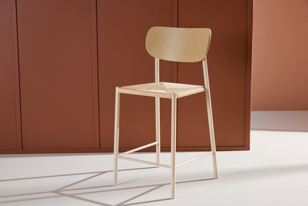 Polly Bar Stool with Backrest - Whitewash / Nature Rope