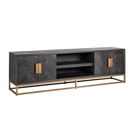 TV Kommode 200 Blackbone brass 4-Türen (Black rustic) - ZEN ZONE Furniture