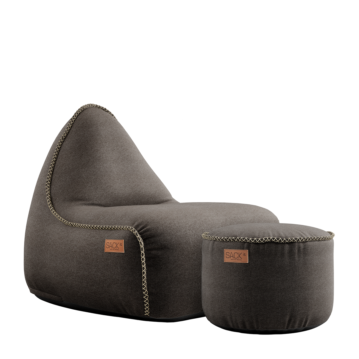 Canvas Lounge Chair Brown + Pouf - ZEN ZONE