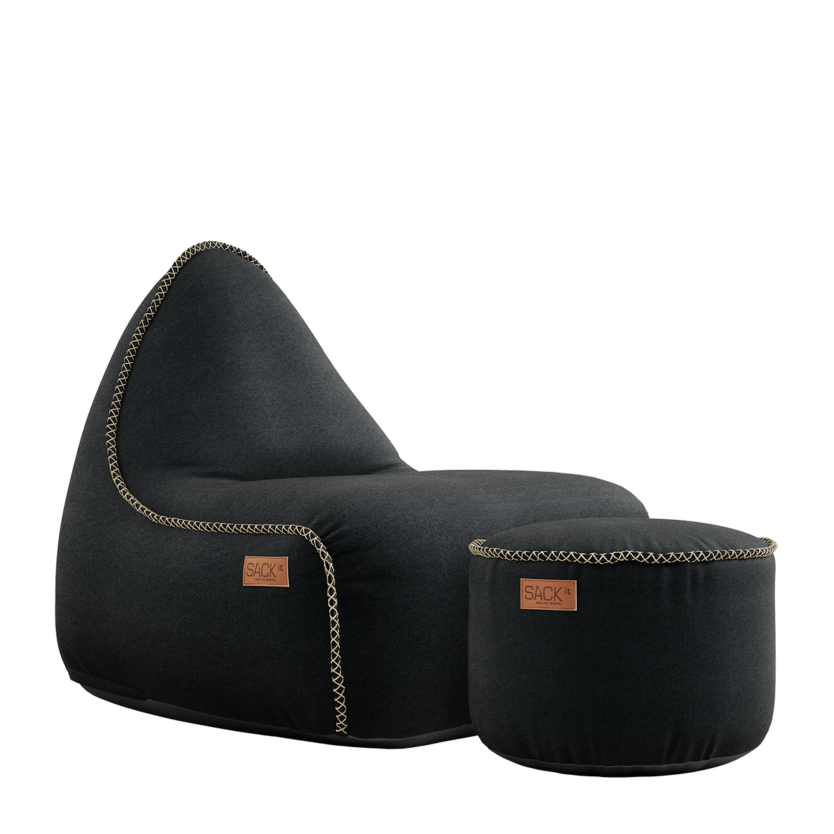 Canvas Lounge Chair Black + Pouf - ZEN ZONE