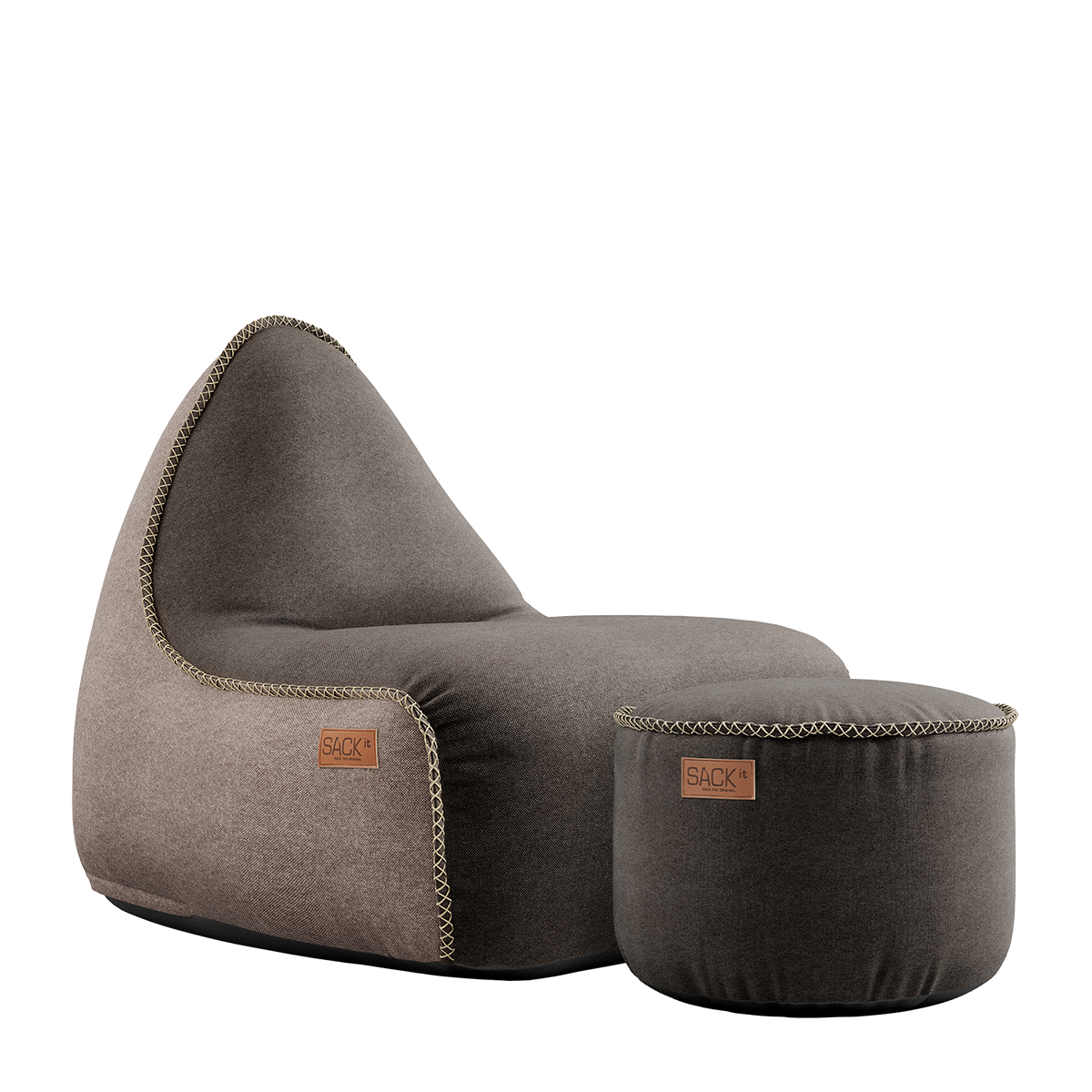 Canvas Lounge Chair Combi br/sa + Brown Pouf - ZEN ZONE