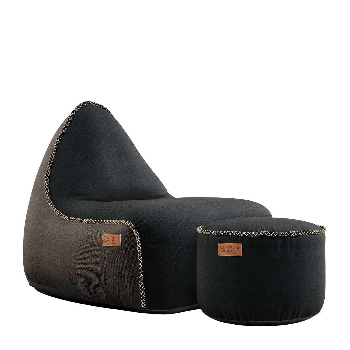 Canvas Lounge Chair Combi bl/br +Black Pouf - ZEN ZONE