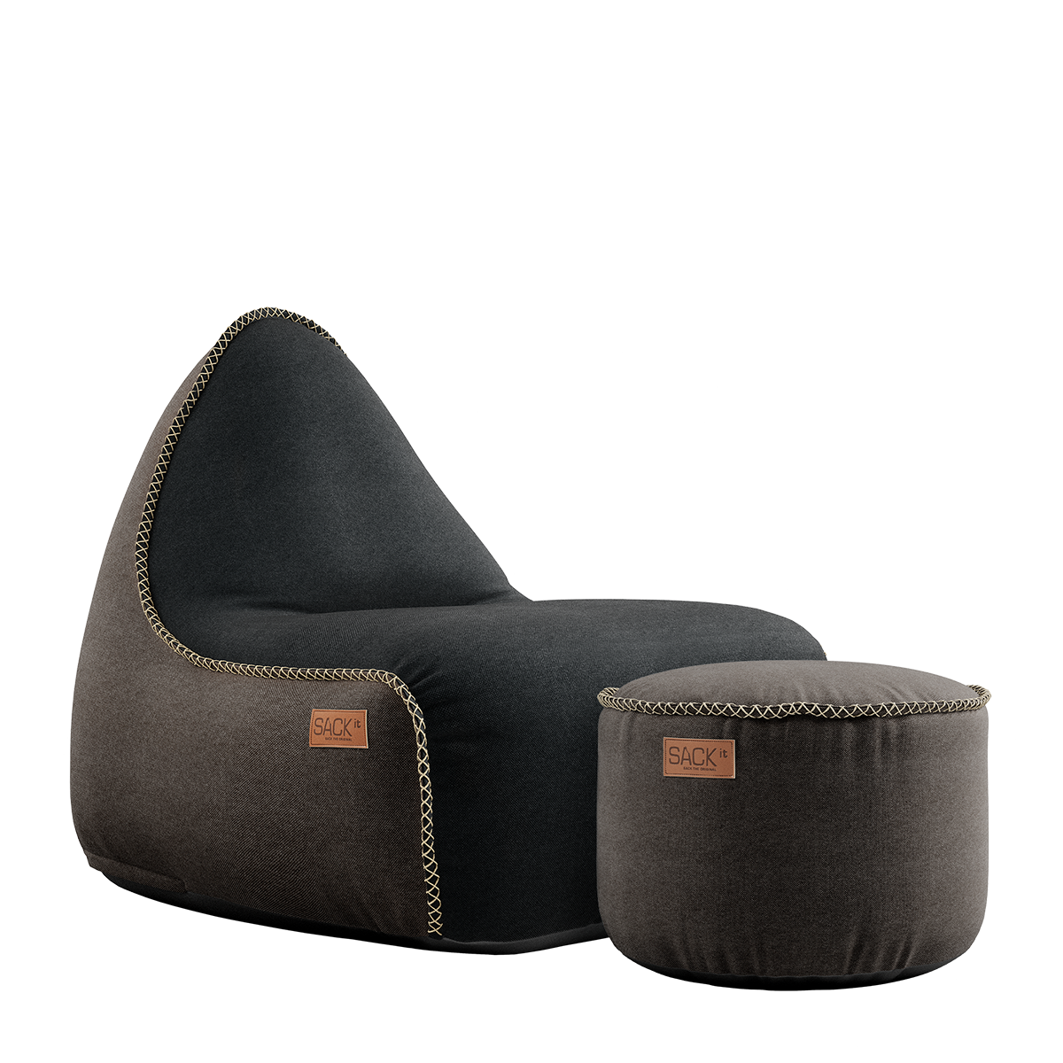 Canvas Lounge Chair Combi bl/br +Brown Pouf - ZEN ZONE