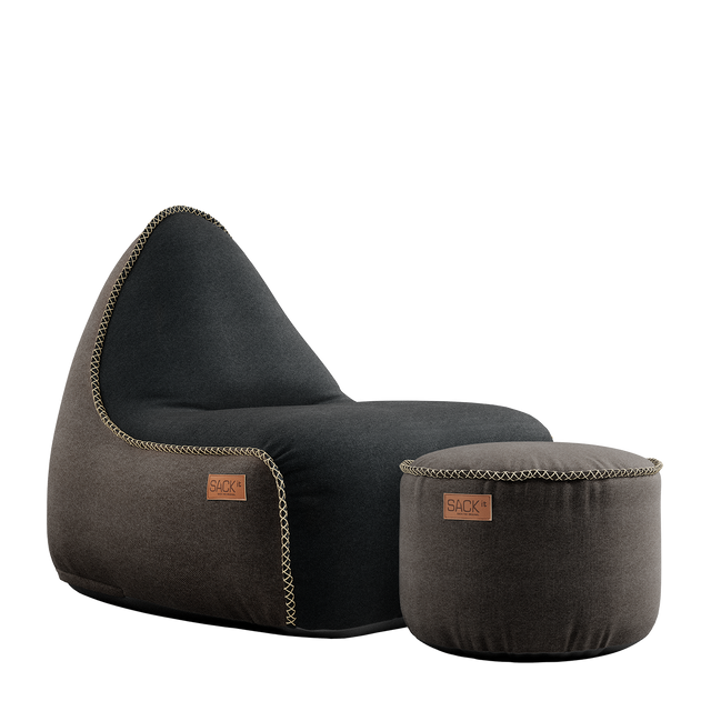 Canvas Lounge Chair Combi bl/br +Brown Pouf - ZEN ZONE