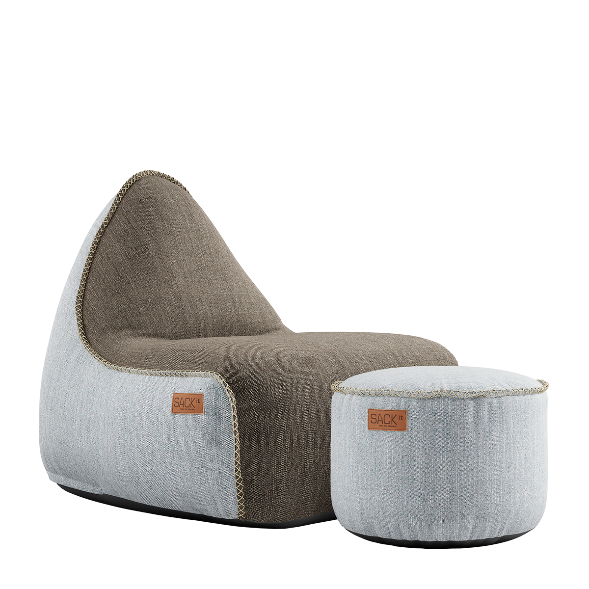 Cobana Lounge Chair Brown/White + BrownPouf - ZEN ZONE