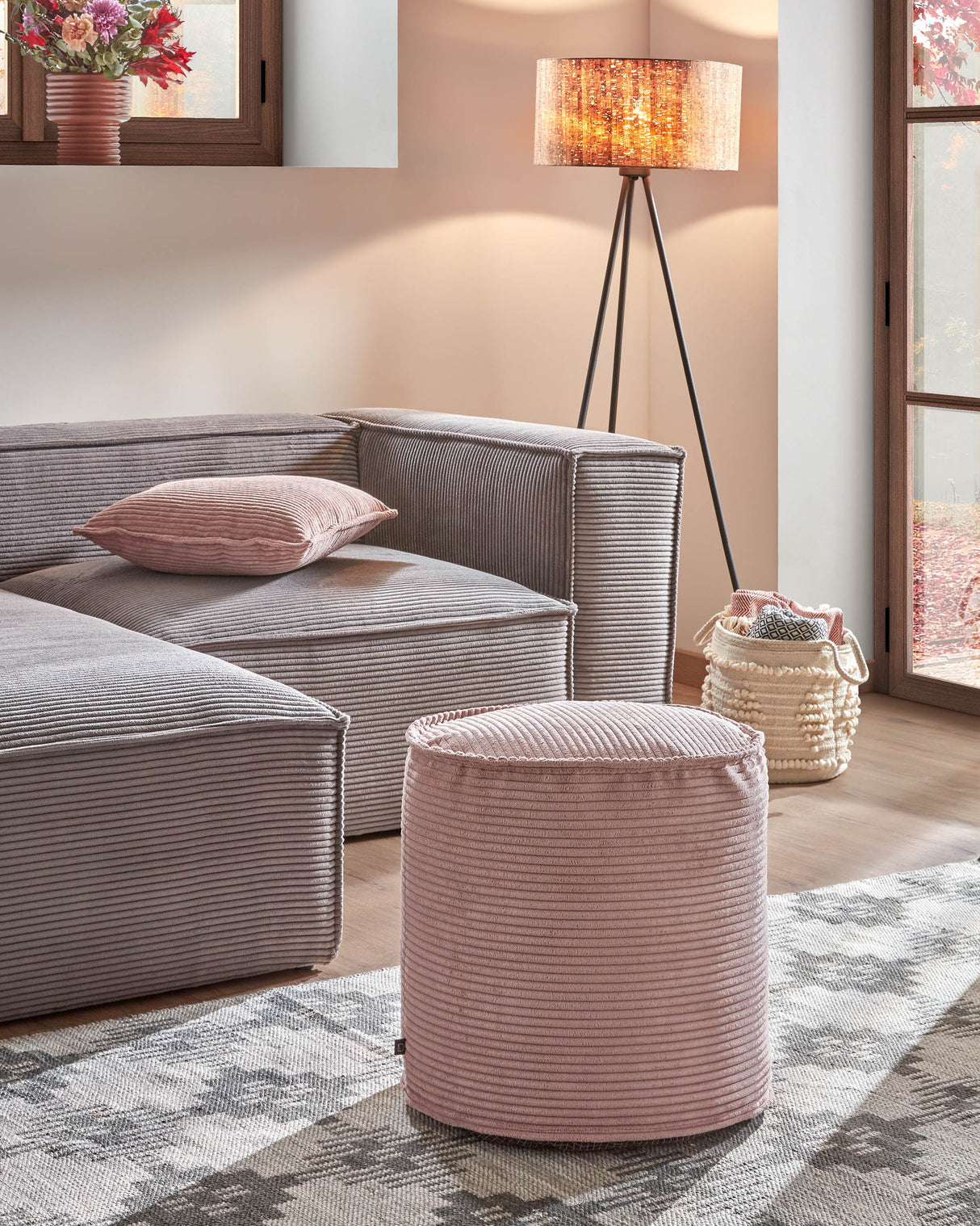 Wilma kleiner Pouf breiter Cord rosa Ø 40 cm - ZEN ZONE Furniture