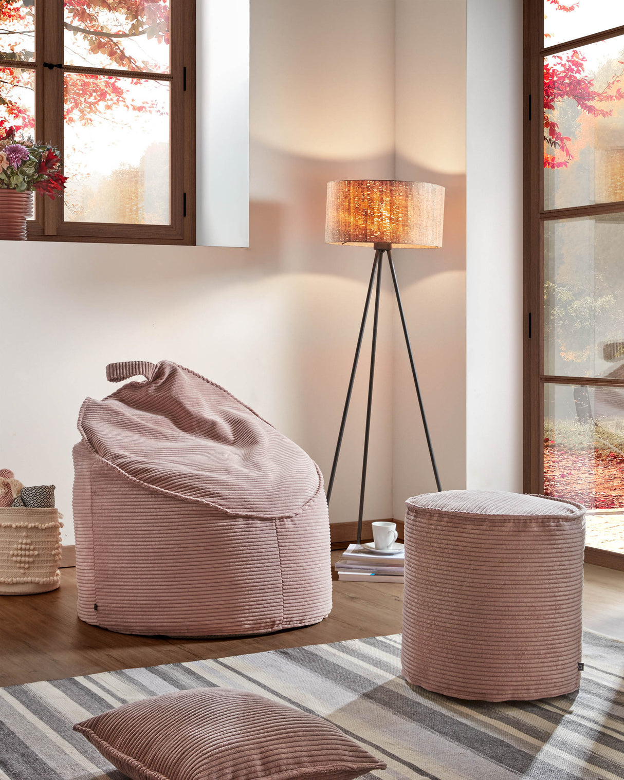 Wilma kleiner Pouf breiter Cord rosa Ø 40 cm - ZEN ZONE Furniture