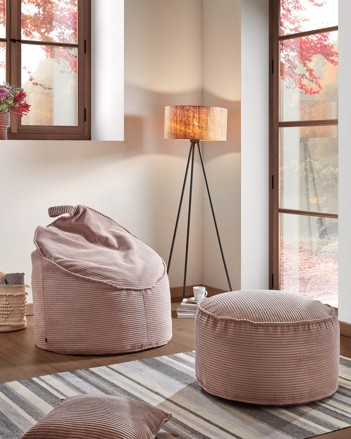 Wilma Pouf breiter Cord rosa Ø 80 cm - ZEN ZONE Furniture