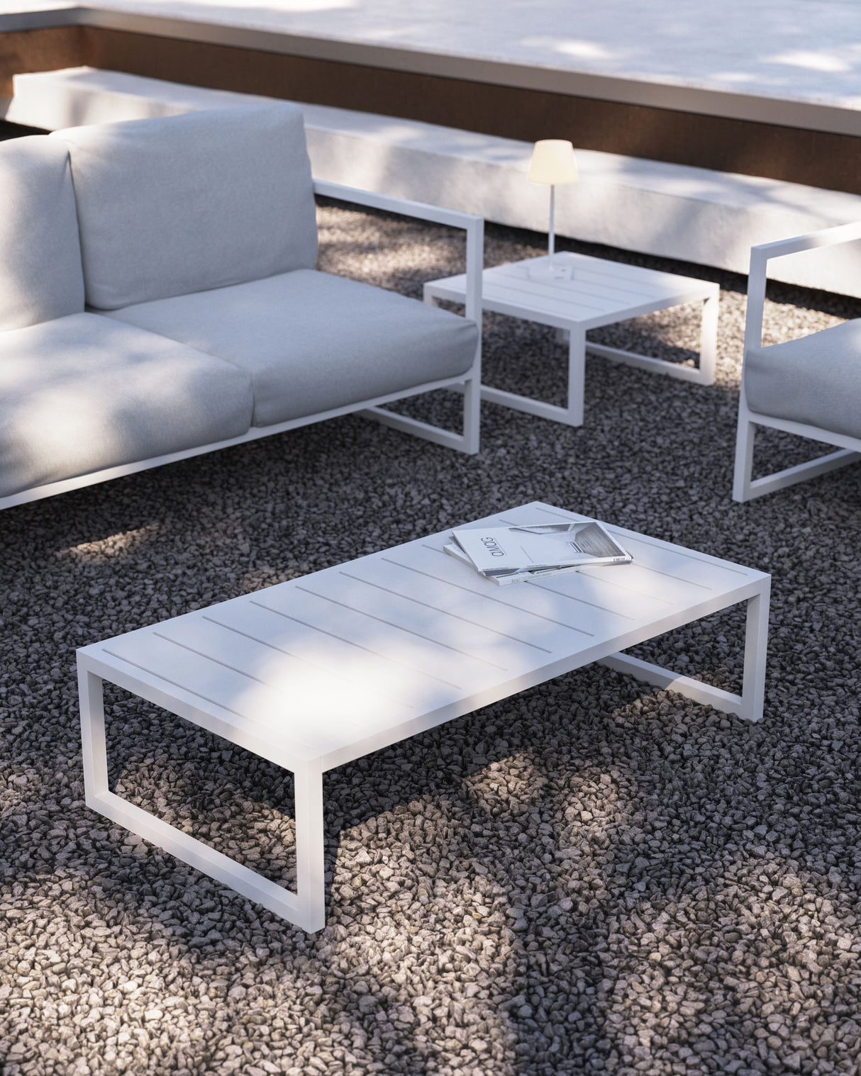 Couchtisch Comova 100% outdoor aus Aluminium weiß 60 x 114 cm - ZEN ZONE Furniture