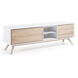 Eunice TV-Schrank 2 Türen aus Eschenfurnier und weißer Lackierung 174 x 56 cm - ZEN ZONE