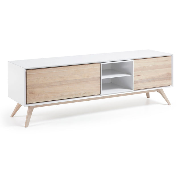 Eunice TV-Schrank 2 Türen aus Eschenfurnier und weißer Lackierung 174 x 56 cm - ZEN ZONE