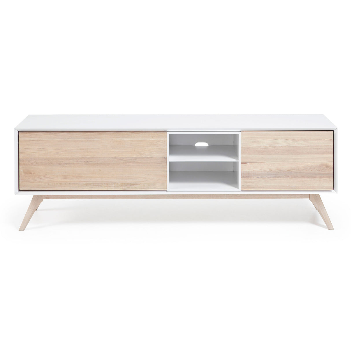 Eunice TV-Schrank 2 Türen aus Eschenfurnier und weißer Lackierung 174 x 56 cm - ZEN ZONE