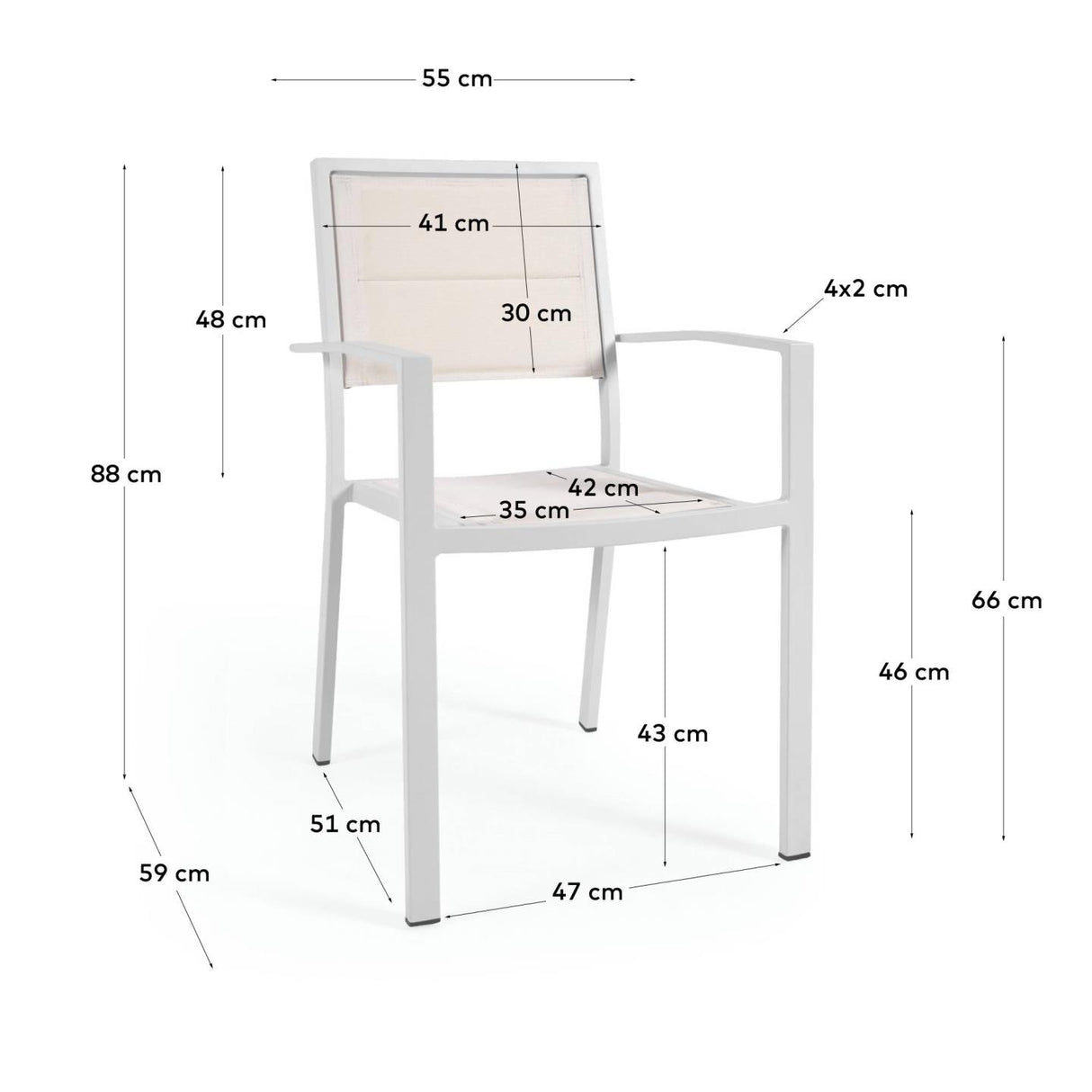 Sirley stapelbarer Gartenstuhl aus Aluminium und Textilene weiß - ZEN ZONE Furniture