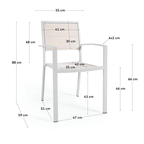 Sirley stapelbarer Gartenstuhl aus Aluminium und Textilene weiß - ZEN ZONE Furniture