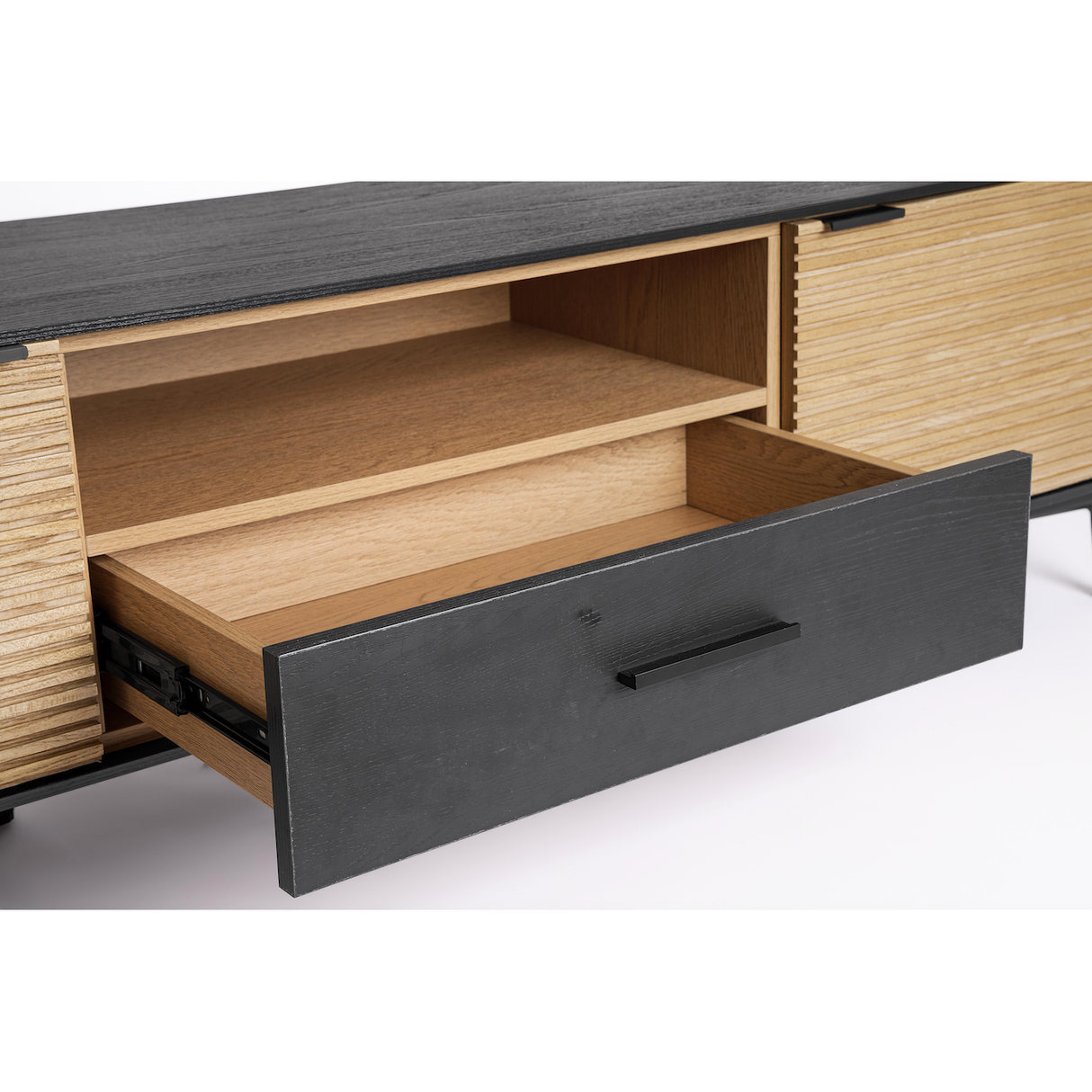 TV Sideboard mit 2 Türen und 1 Schublade Allycia Schwarz-Natur - ZEN ZONE