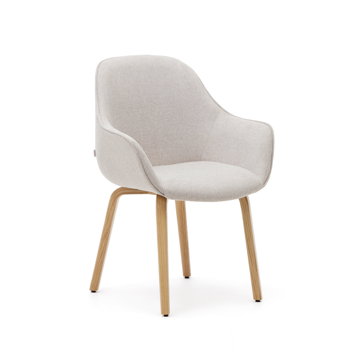 Aleli Stuhl mit Chenille in Beige Beine aus massivem Eschenholz mit natürlichem Finish - ZEN ZONE Furniture