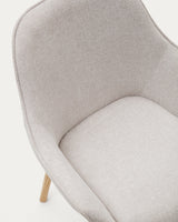 Aleli Stuhl mit Chenille in Beige Beine aus massivem Eschenholz mit natürlichem Finish - ZEN ZONE Furniture