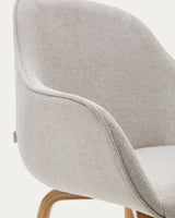 Aleli Stuhl mit Chenille in Beige Beine aus massivem Eschenholz mit natürlichem Finish - ZEN ZONE Furniture