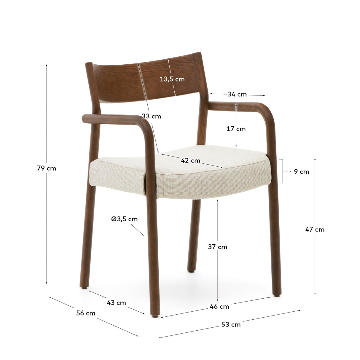 Falconera Stuhl mit abziehbarem Bezug massives Eichenholz mit Nussbaumfinish FSC Mix Credit - ZEN ZONE Furniture