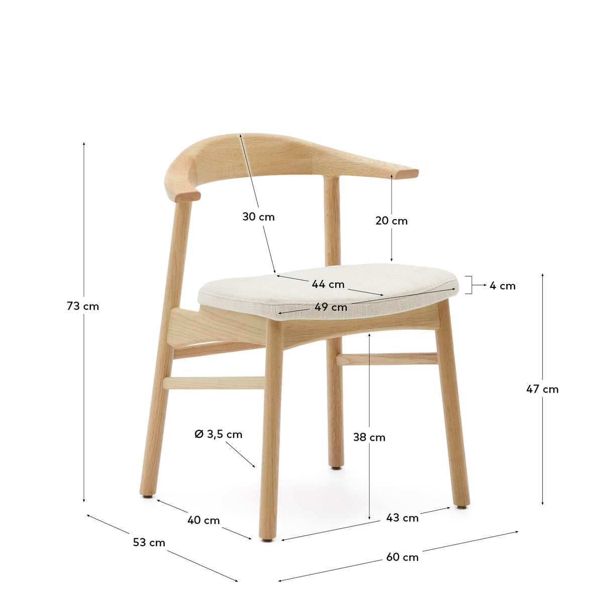 Timons Stuhl abnehmbarer Bezug Chenille beige massive Eiche Natur-Finish FSC Mix Credit - ZEN ZONE Furniture