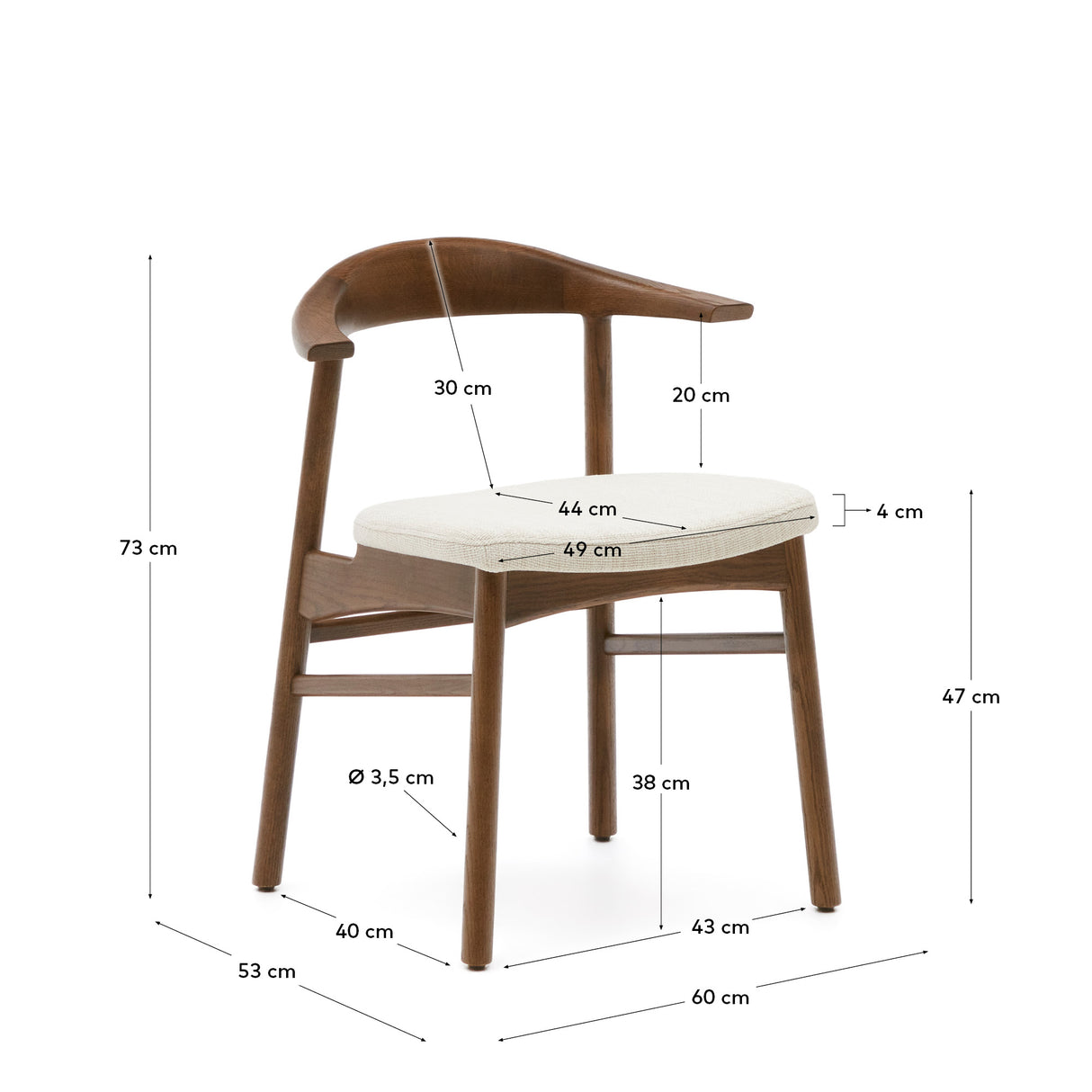 Timons Stuhl abnehmbarer Bezug Chenille beige massive Eiche Nussbaum-Finish FSC Mix Credit - ZEN ZONE Furniture