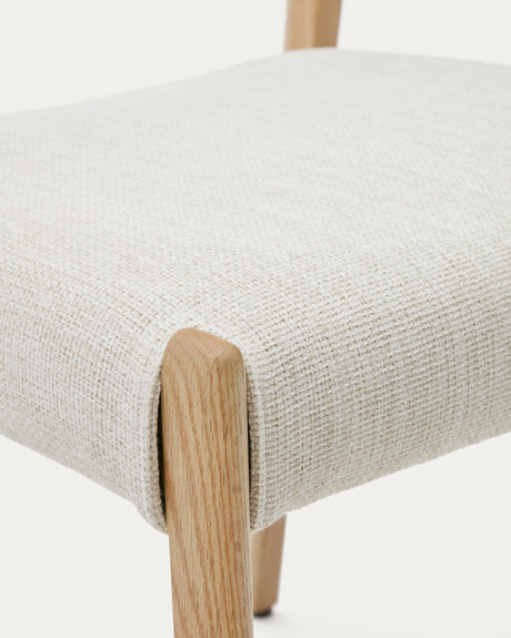 Cudia Stuhl abnehmbarer Bezug Chenille beige massive Eiche Natur-Finish FSC Mix Credit - ZEN ZONE Furniture