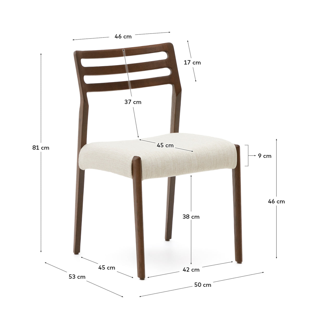 Cudia Stuhl abnehmbarer Bezug Chenille beige massive Eiche Nussbaum-Finish FSC Mix Credit - ZEN ZONE Furniture