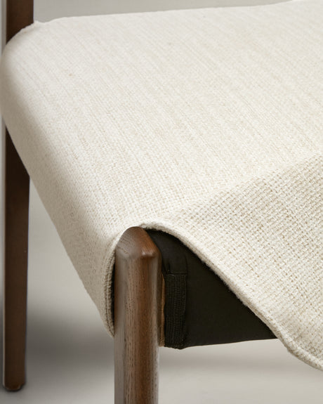 Cudia Stuhl abnehmbarer Bezug Chenille beige massive Eiche Nussbaum-Finish FSC Mix Credit - ZEN ZONE Furniture