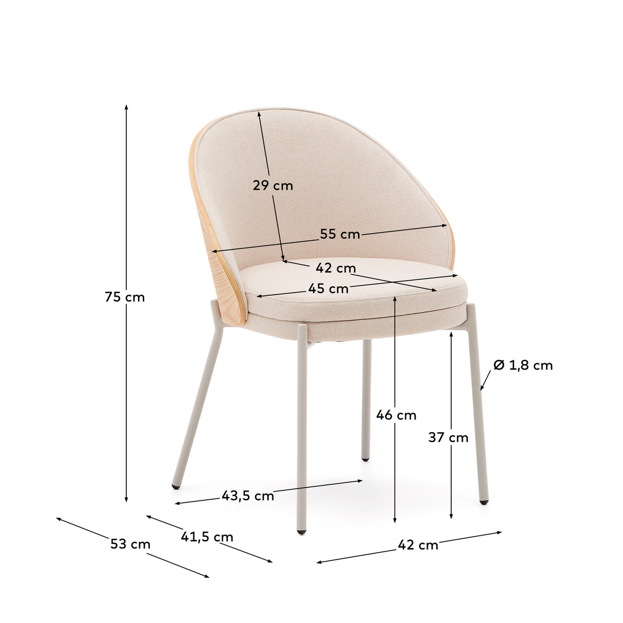 Stuhl Eamy aus beigefarbenem Chenille, Eschenfurnier mit natürlichem Finish und beigefarbenem Metall - ZEN ZONE Furniture