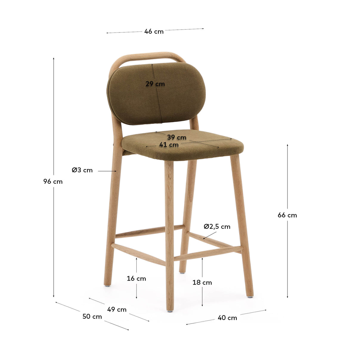 Helda Hocker aus grüner Chenille und massivem Eichenholz FSC Mix Credit 65 cm - ZEN ZONE Furniture