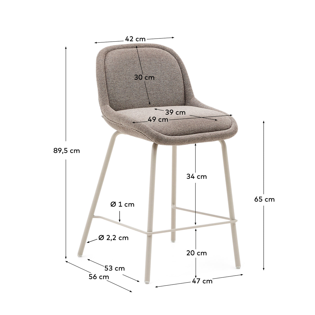 Aimin Hocker aus Chenille hellbraun und Stahlbeine mit Lackfinish beige 65 cm FSC Mix Credit - ZEN ZONE Furniture