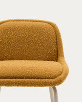 Aimin Hocker aus Bouclé senfgelb und Stahlbeine mit Lackfinish beige 65 cm FSC Mix Credit - ZEN ZONE Furniture