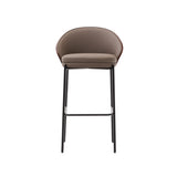 Eamy Hocker braunes Kunstleder, Eschenfurnier in Nussbaum-Finish mit Metall braun 77cm - ZEN ZONE Furniture