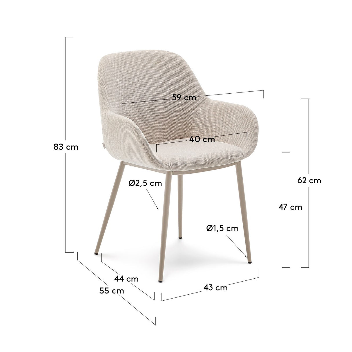 Beigefarbener Stuhl Konna mit Stahlbeinen und beigefarbener Lackierung. - ZEN ZONE Furniture